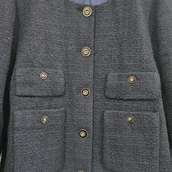 J.Crew Lady Jacket in Black Maritime Tweed Wool Blend Collarless Blazer Size 14 - Picture 3 of 7